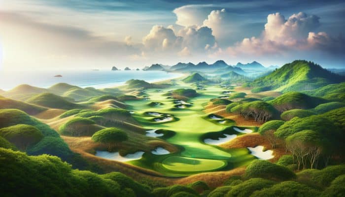 Spectacular 18-hole golf course at Amanzimtoti Country Club with challenging bunkers and stunning views of the ocean.