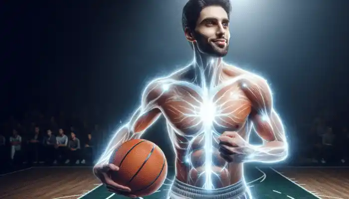 Man with clear skin playing sports, surrounded by fresh aura, showcasing antibacterial body wash benefits.