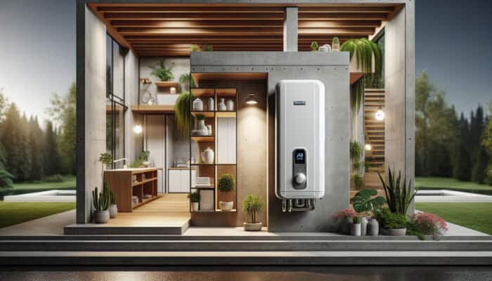 A modern tankless water heater installed in a sustainable Kitsilano home, symbolizing durability and a lifespan of up to 20 years.