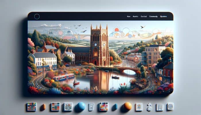Modern website redesign with Bridgwater landmarks, enhancing local business identity and community connection.