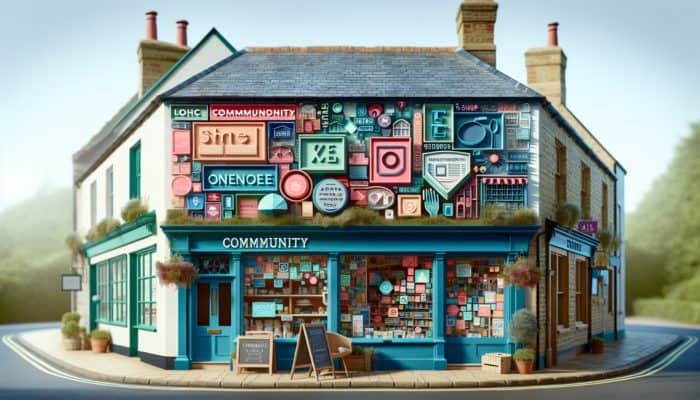 A lively storefront in Blandford Forum featuring local keywords and a community map, enhancing on-page SEO.